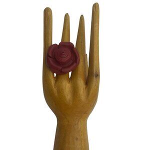 New Artisan Handmade Handcrafted Leather Red Flower Rose Ring Adjustable